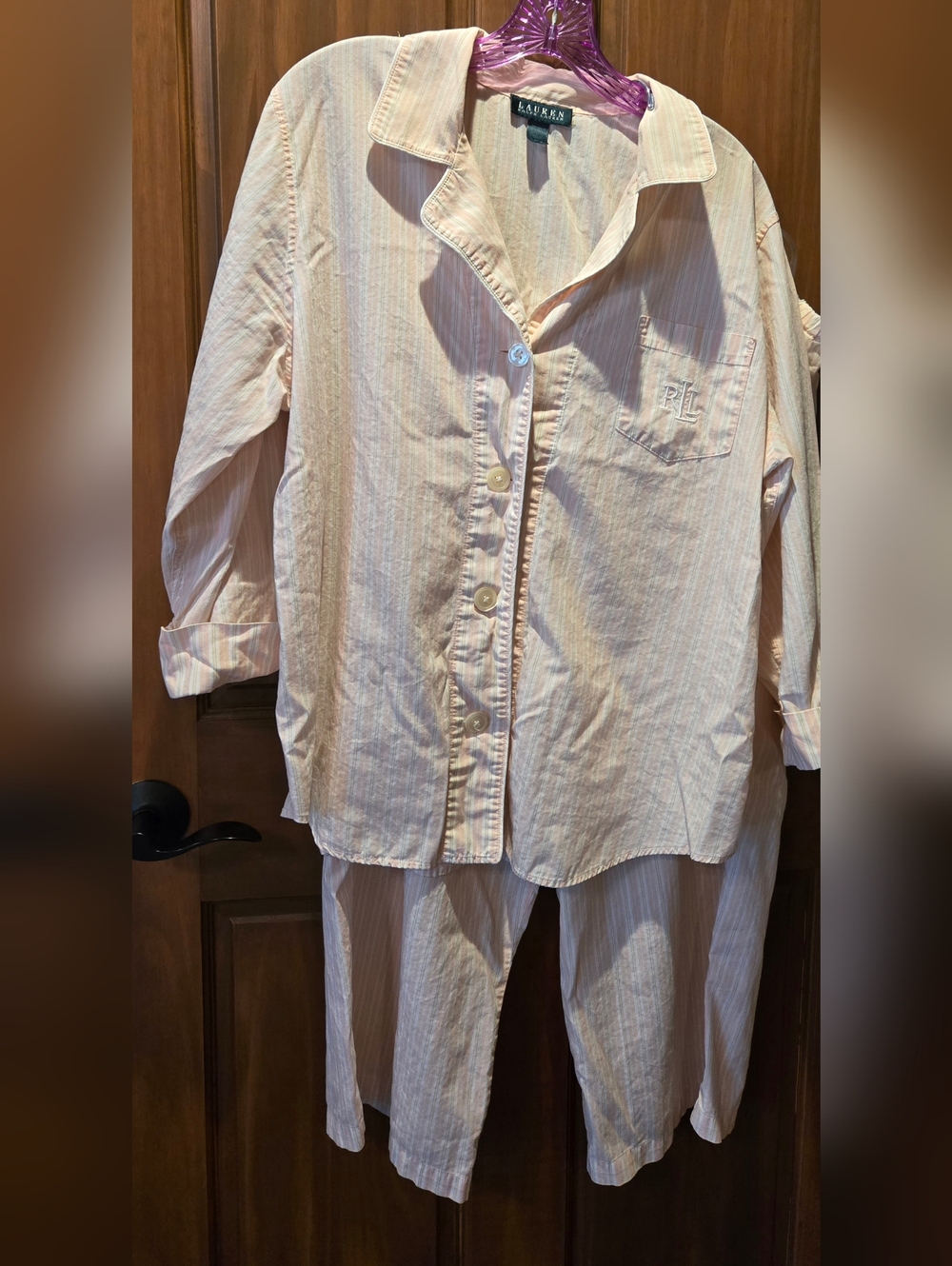 Ralph Lauren Pink & White Striped Cotton Pajama Set